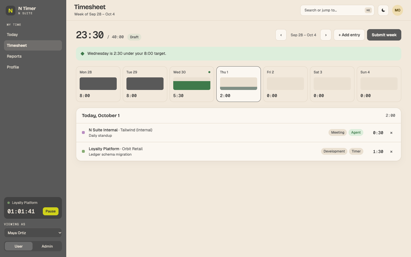 N Timer timesheet